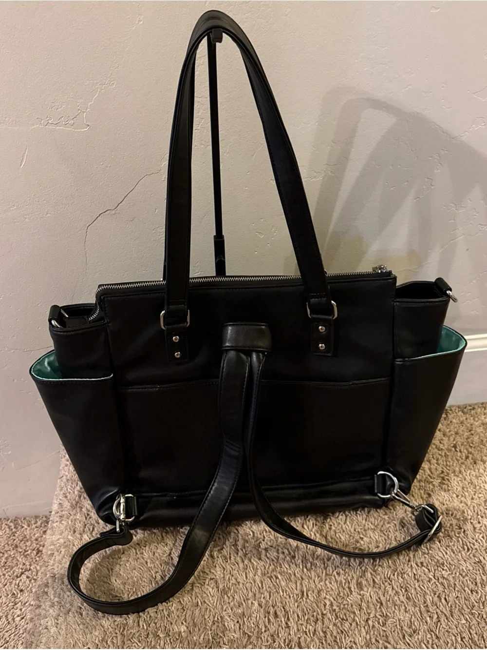 White Elm Black Laptop Tote with Tassel Zip Pocket